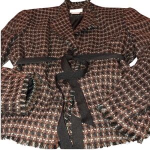 Worthington size 14 brown & black check jacket touch aqua grosgrain ribbon belt